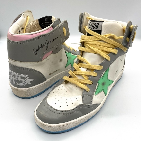 Golden Goose Sky-Star High Top Sneaker in White/Grey/Aquamarine/Pink - Picture 1 of 11